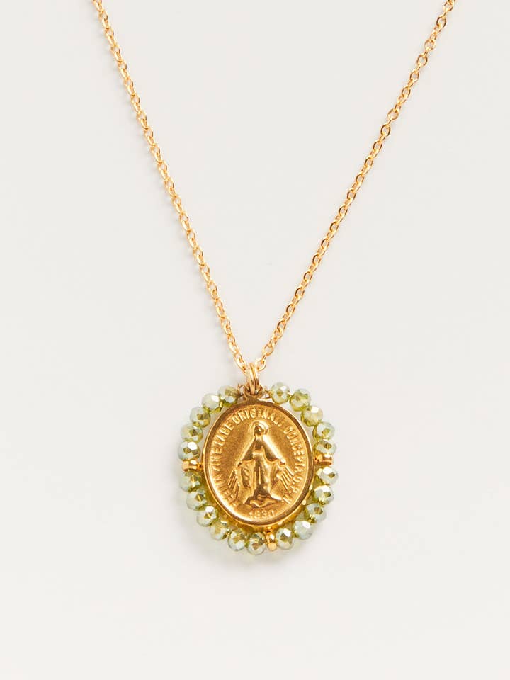 Santa Maria Shiny Green - Collier pièce dorée pour la vente par Palas