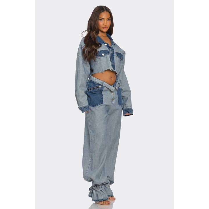 Cropped Contrast Denim Set for wholesale on Faire