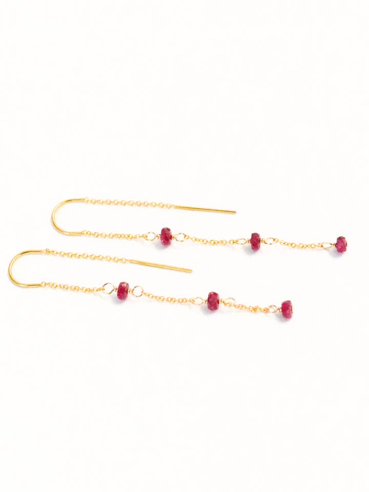 Gold Filled Ruby Threader Earrings for wholesale by Boy Cherie