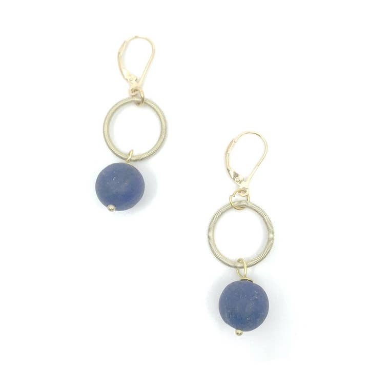 Sea Lily - Wholesale Dangle Earrings - ELAPIZ - Lapiz Bead on Gold Loop Wire Earring0