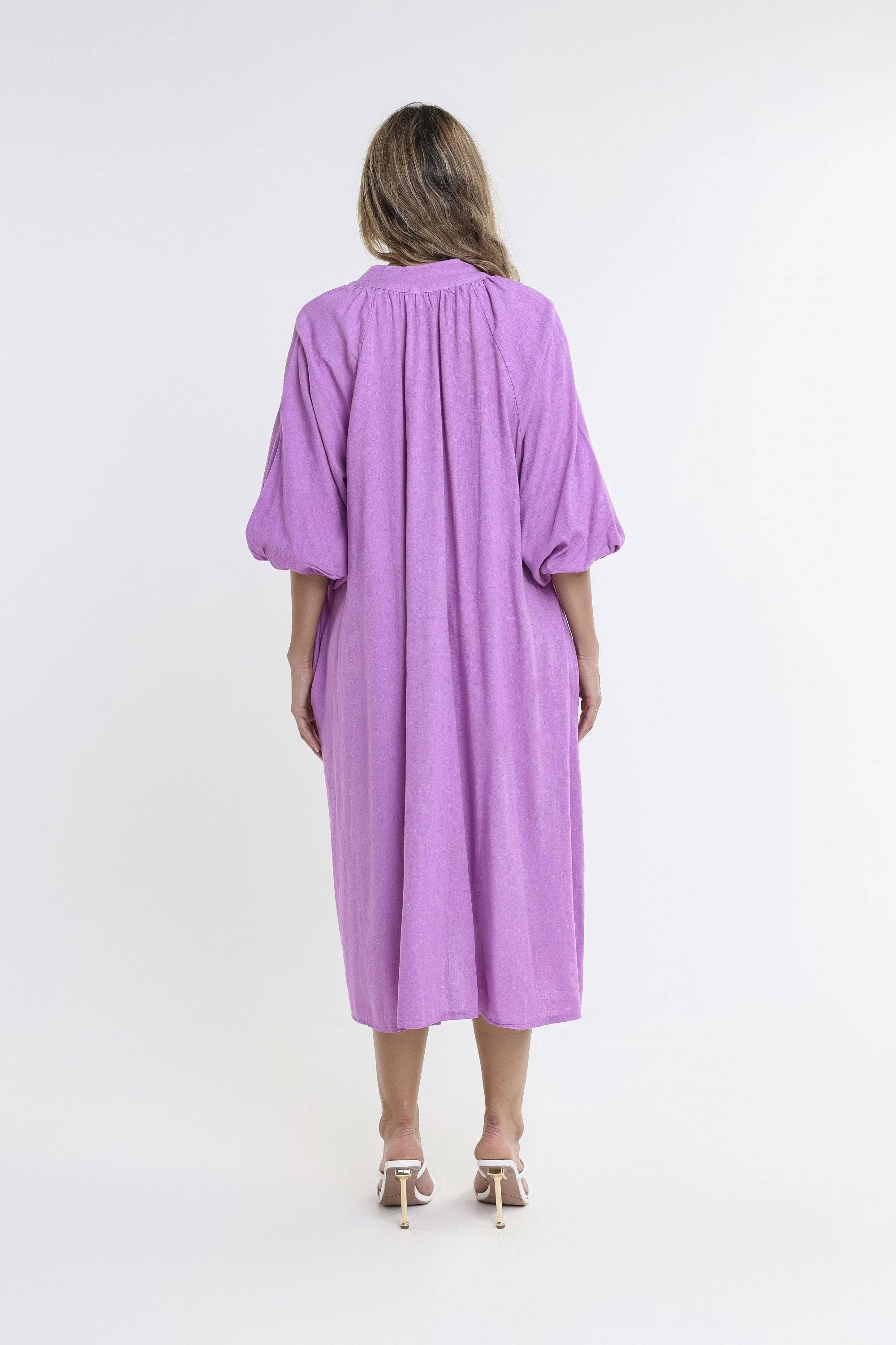 TINA Stephens Italy/Tees By Tina – Großhandel Kleid – Damen – Katrina Blouson-Ärmel Leinenkleid (DLS103)15