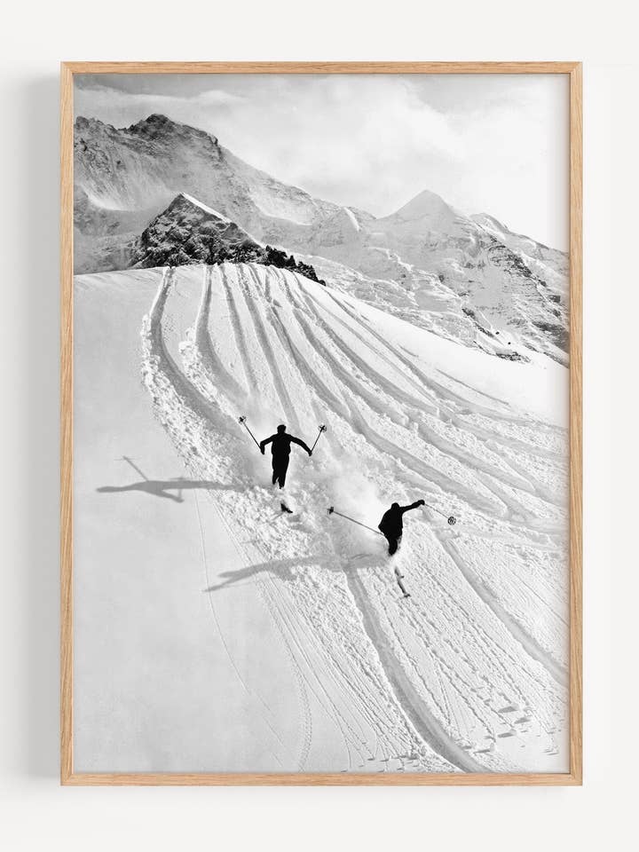 Alpine Descent – Black & White Skiing Photography Print I135-31 for wholesale by Peardrop Prints