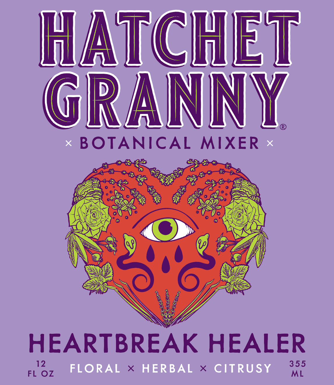 Hatchet Granny - Wholesale Non-Alcoholic Spirits/Wine/Beer - Heartbreak Healer Botanical Mixer 12oz. Bottle 2