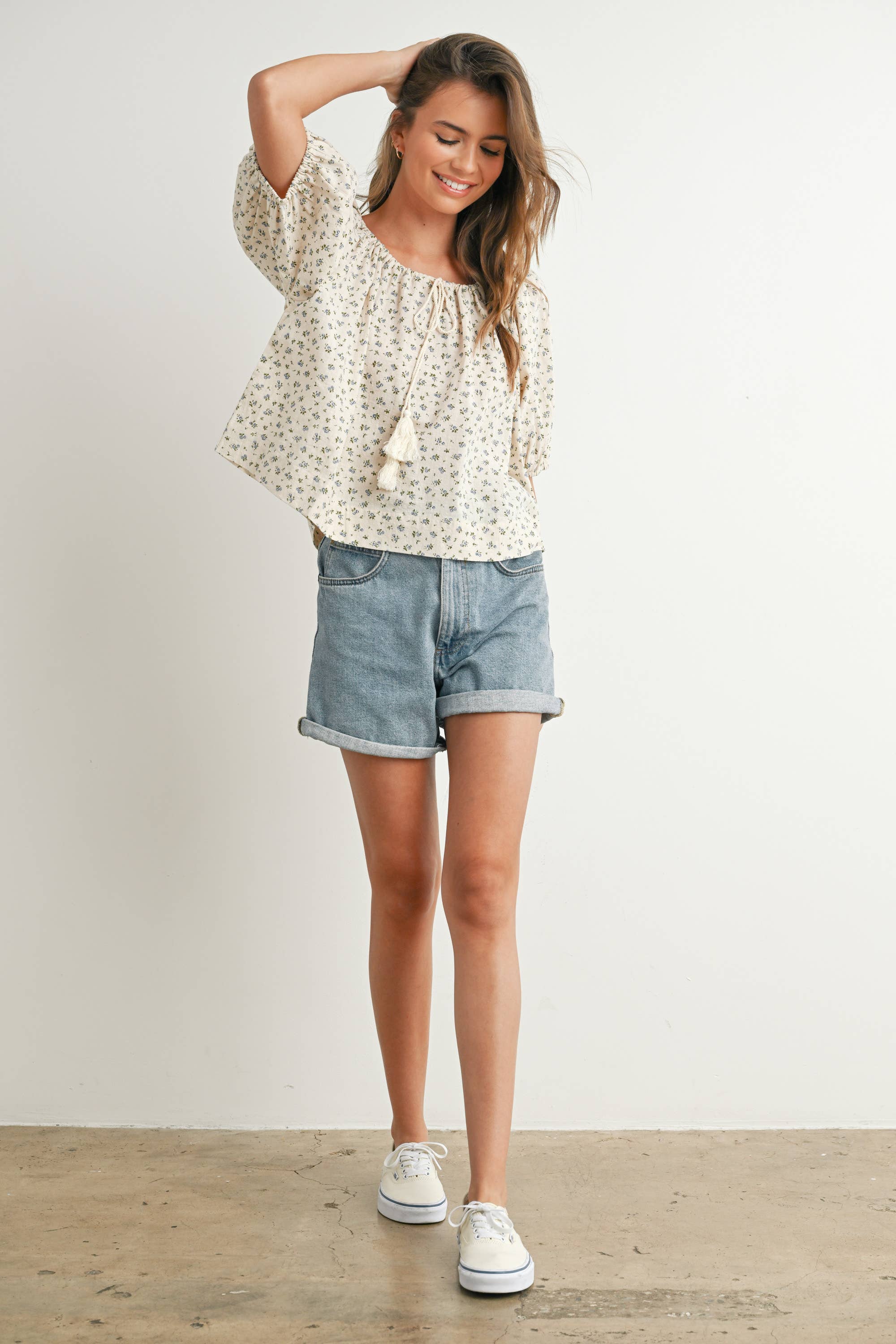 BUTTERMELON - Wholesale Blouse - Women's - Floral Puff Sleeve Top - BMT768710