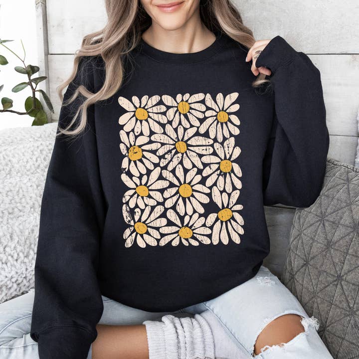Vintage Daisies, Floral Design, Flowers Sweatshirt for wholesale by Refinery Number One LLC