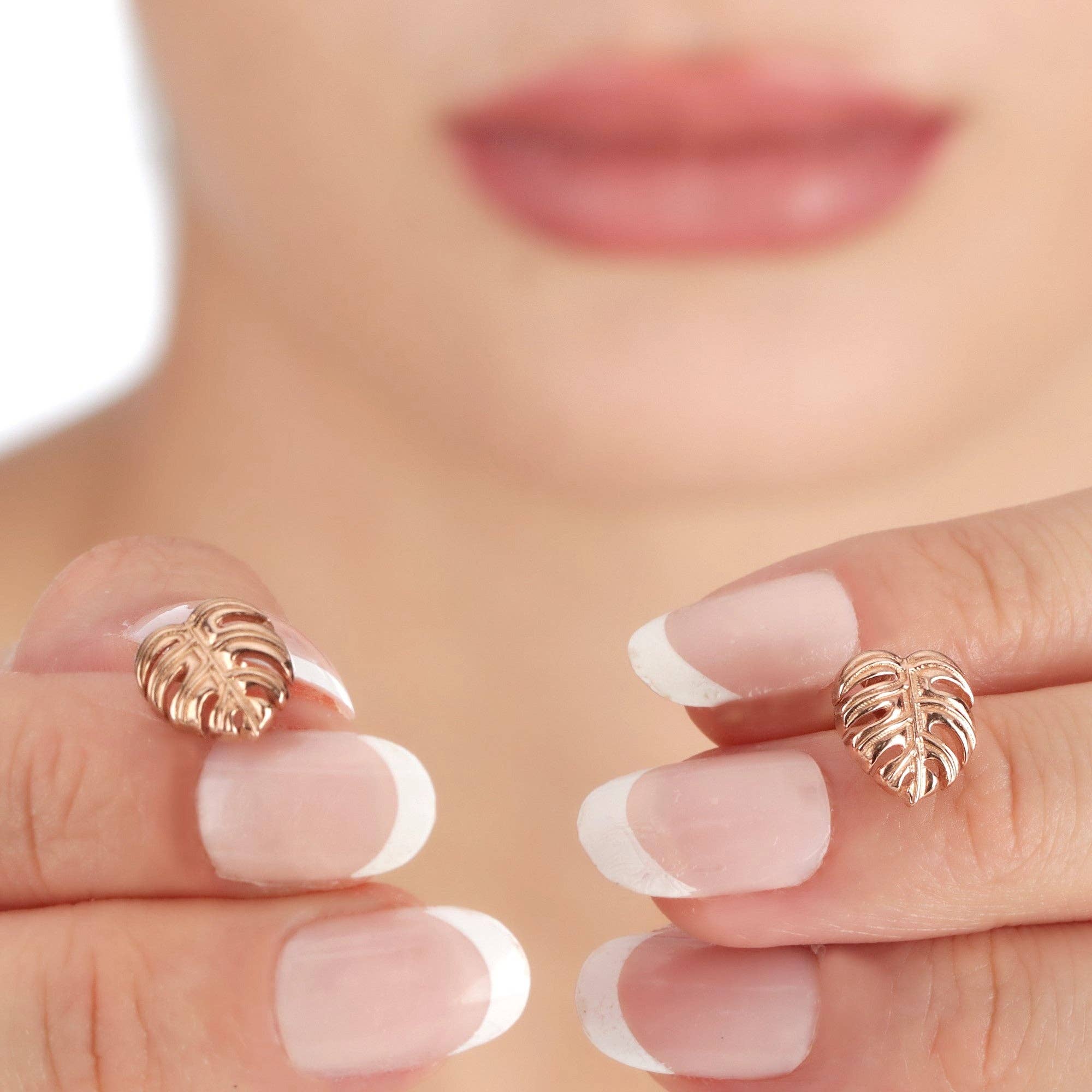 MadamLili - Wholesale Stud/Post Earrings - Monstera Leaf Earrings - 925 Sterling Rose Gold Plated - Exotic Leaves Jewelry - OHR925-893