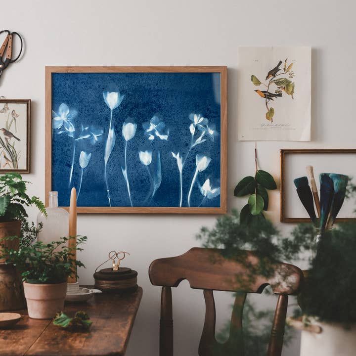 Tulips and Hellebore | Botanical Cyanotype Art Print for wholesale by Atwater Designs