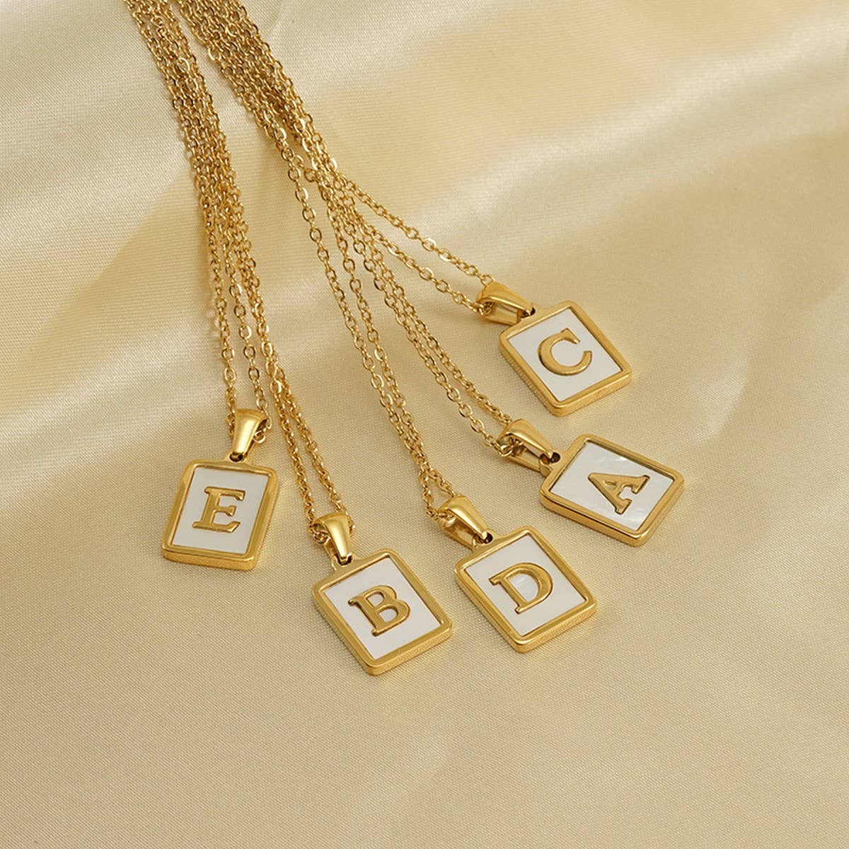 NINEXIS - Wholesale Pendant/Charm Necklace - CWAJE1917_Square Stainless Steel White Shell Letter Necklace27