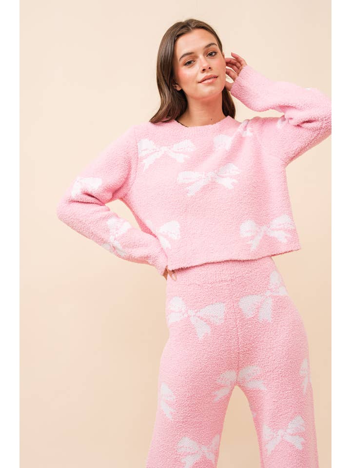 Blue B - Wholesale Activewear Set - Women's - 36350SET - Bow Print Cozy Sweater Set