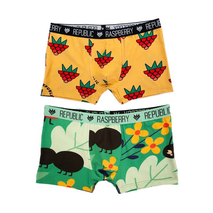 Boys Boxers 2 Pairs - Raspberry Love, Anthill Green for wholesale by Raspberry Republic