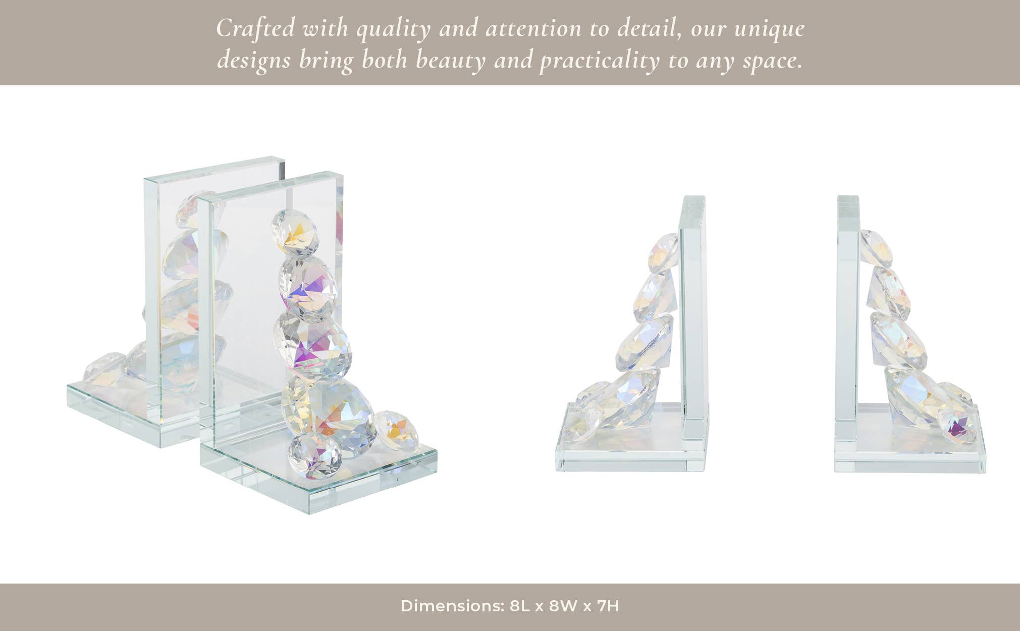 Sagebrook Home - Wholesale Bookend - Bookends Set of 2 - Clear Crystal Modern Diamond, 7 in.9