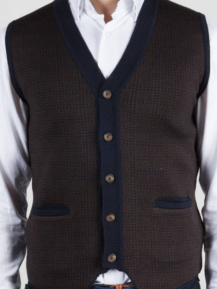 Brown & Navy Sweater Vest for wholesale by Luchiano Visconti