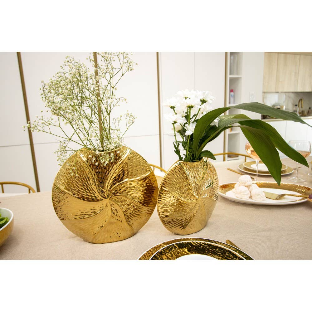 AULICA - Vendita all'ingrosso Vasi - Vaso a spirale dorato in ceramica 28,5x6,5x26cm1