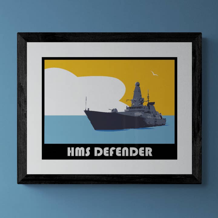 Destroyer Daring Class Type 45 à imprimé rétro pour la vente par Gillian Jones Designs