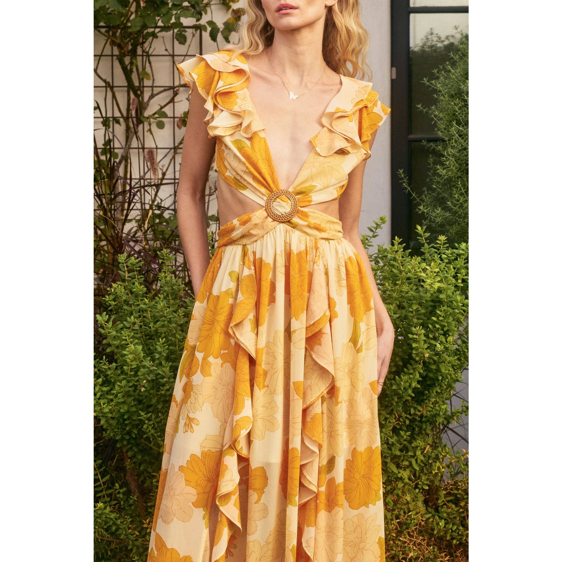 MANGO BLOSSOM Hugs And Kisses Cutout Frilly Maxi Dress for wholesale on Faire4