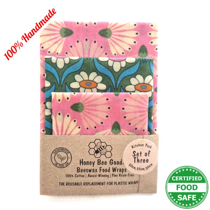 3 (L,M,S) HANDMADE Beeswax Wraps | Summer Dandelions for wholesale by Honey Bee Good