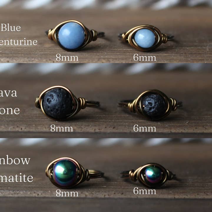 Gratefully Dreaming - Wholesale Cocktail/Statement Ring - Antique Brass Wire Wrapped Gemstone Rings4