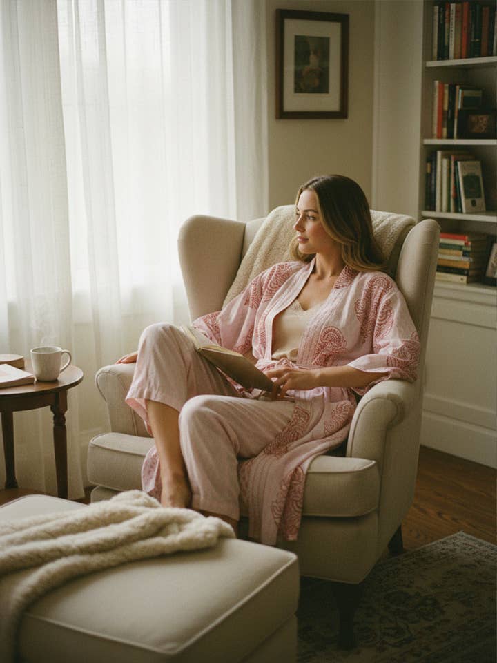 Robe Rosa de Mulher com Estampado em Bloco por atacado de MALABAR BABY, Consciously Crafted For You.