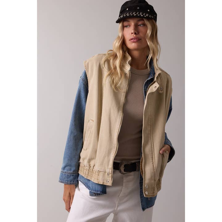 Denim High Neck Vest with Buttons and Pockets for wholesale by BNS