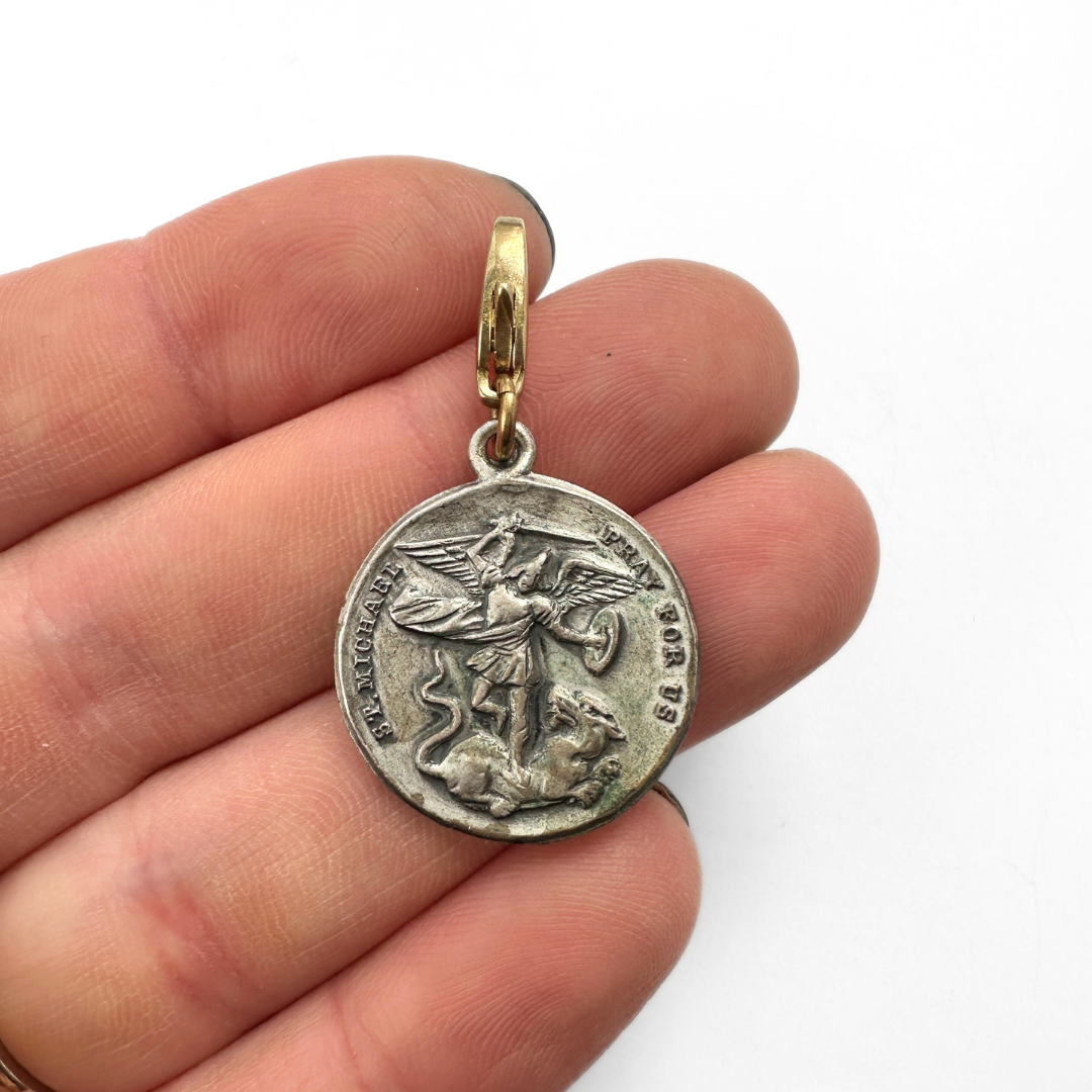 Lulu’s Petals - Wholesale Individual Charm/Pendant - Vintage aged silver Saint Michael guardian angel charm2
