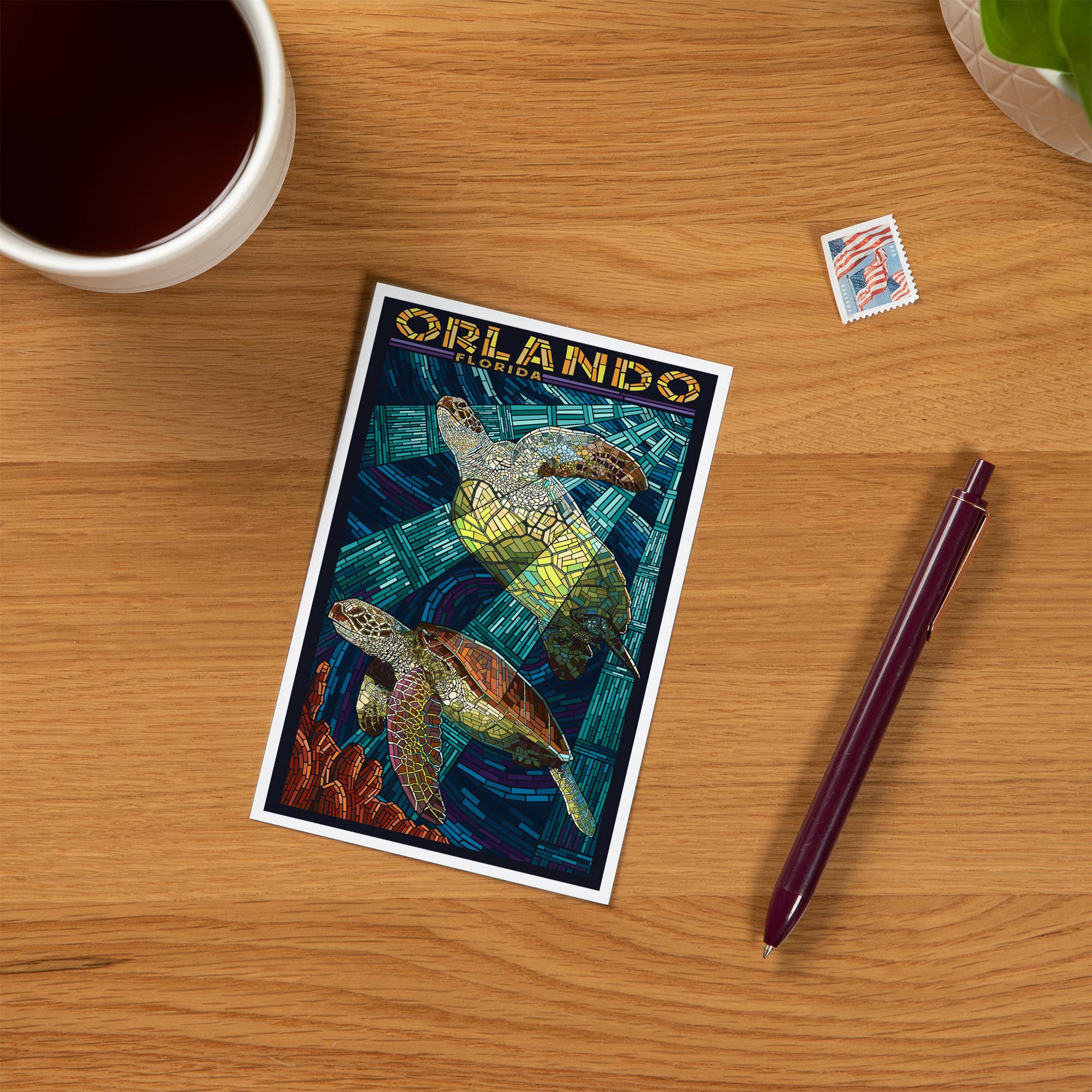 Lantern Press - Wholesale Postcard - PREMIUM POSTCARDS Orlando, Florida, Sea Turtle, Mosaic1