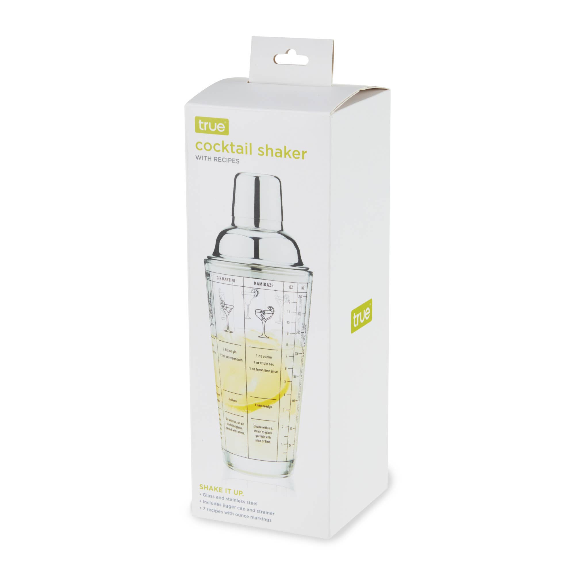 TRUE - Wholesale Cocktail Shaker - 7 Cocktail Recipe Stainless Steel and Glass Shaker 13.5 oz1