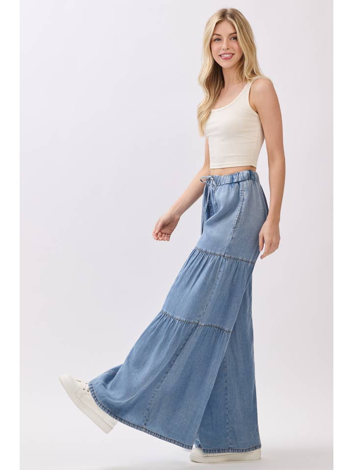 DENIM Chambray Mineral Washed Wide Leg Pants for wholesale on Faire5