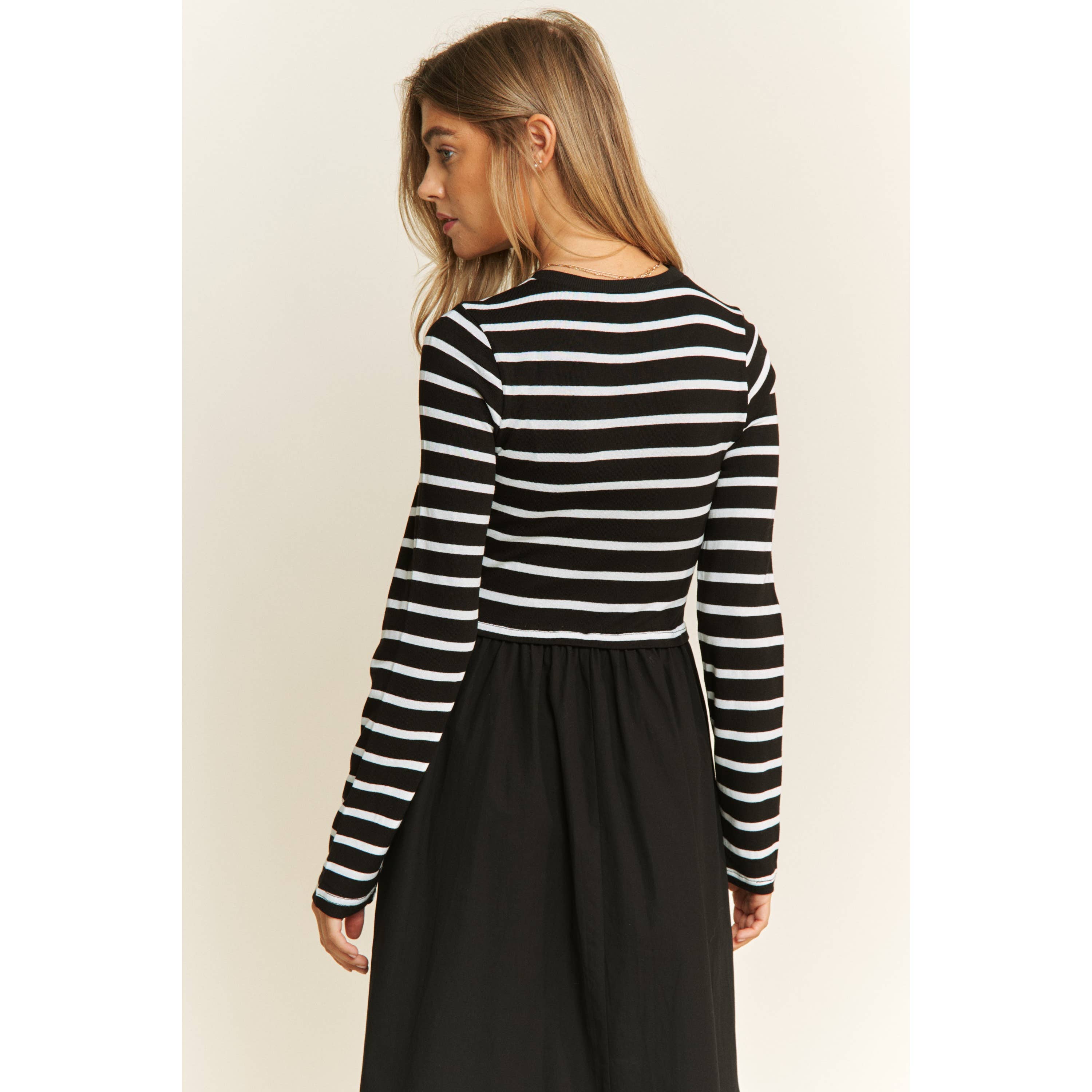 Sweet Generis - Wholesale Dress - Women's - COTTON MAXI DRESS WITH KNIT STRIPE TOP WITH LONG SLEEVES14