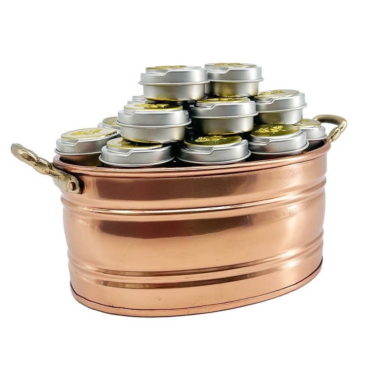 Honey House Naturals - Wholesale Lip Balm - Lip Butter TIN - Pop Top Lid Copper Pot Display - 36 Pieces7