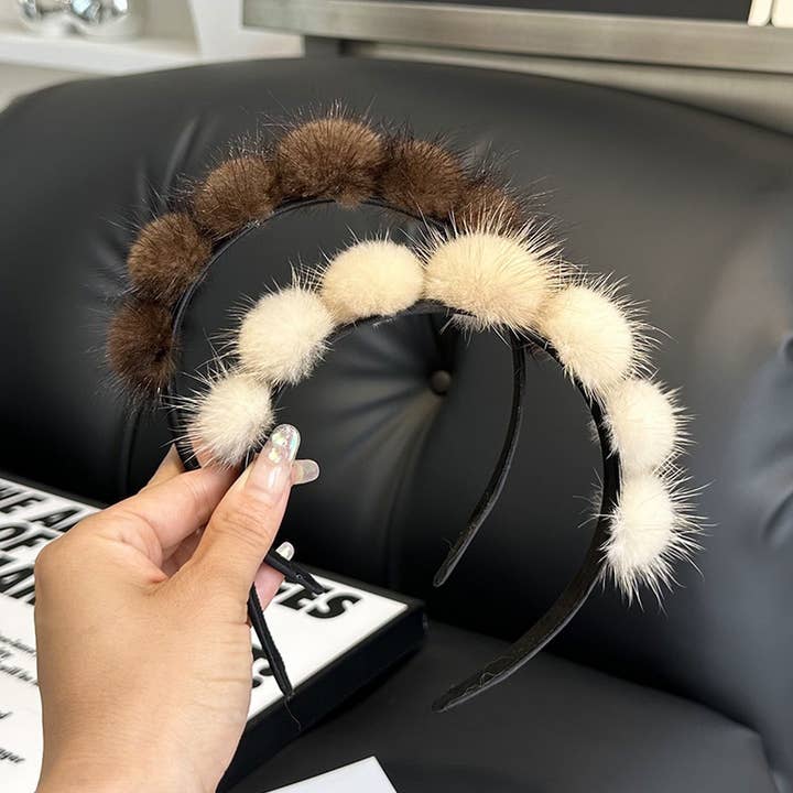 ACCITY - Wholesale Fashion Headband - Women's - CUTE REAL MINK FUR BALL HEADBAND FUR HEADDRESS_CWMM2529