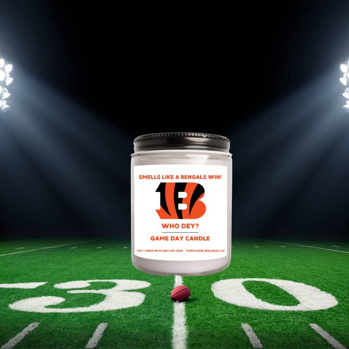 Purple Rose Wellness, LLC - Wholesale Jar/Filled Candle - Cincinnati Bengals Football Candle0