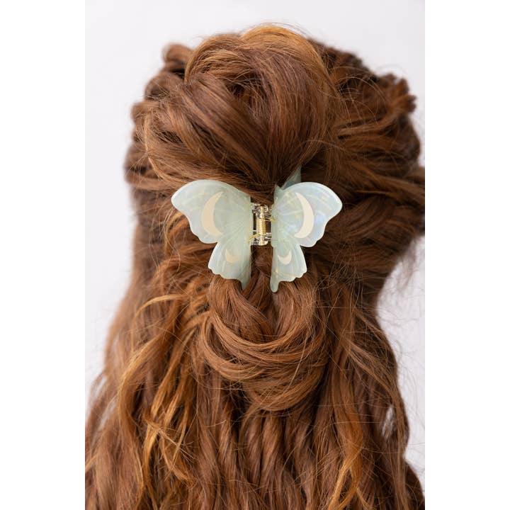 WINONA IRENE - Wholesale Hair Clip - Women's - Light Green Acetate Lunar Moth Hair Claw with Crescent Moons1
