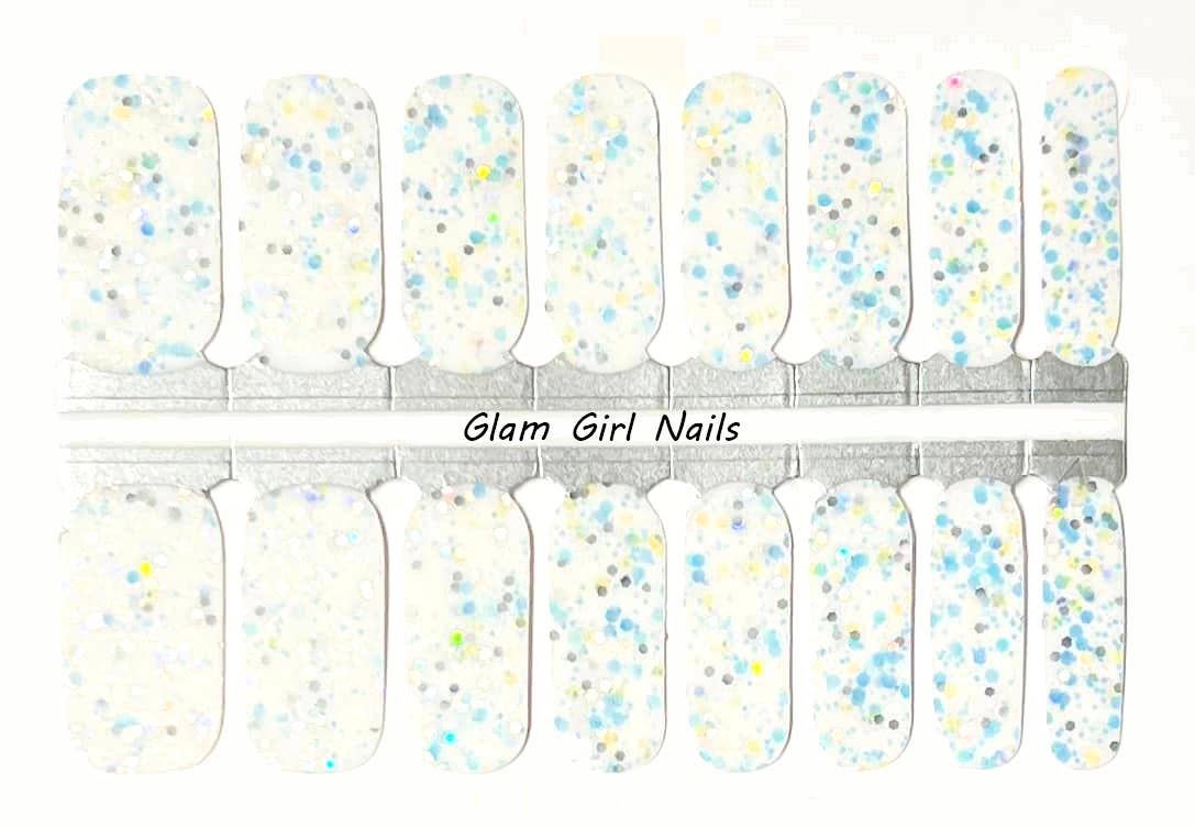 Glam Girl Nails - Wholesale Nail art/sticker - Witte nagellakstrips met dikke glitter0