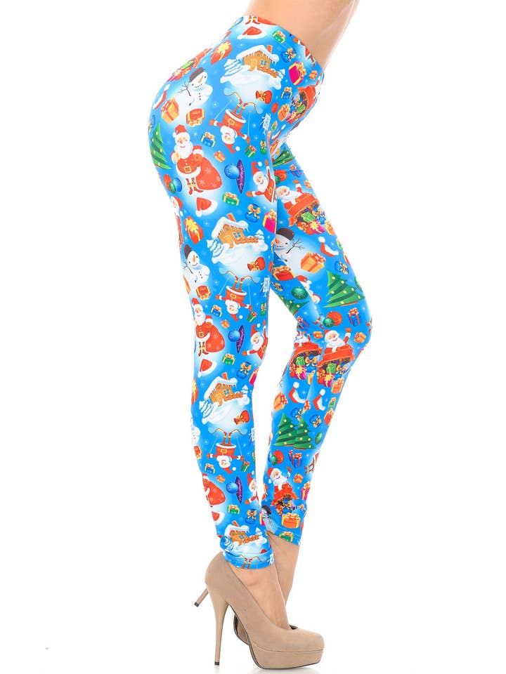 USA Fashion - Wholesale Fashion Leggings - Women's - Creamy Soft Festive Blue Christmas Leggings by USA Fashion™6