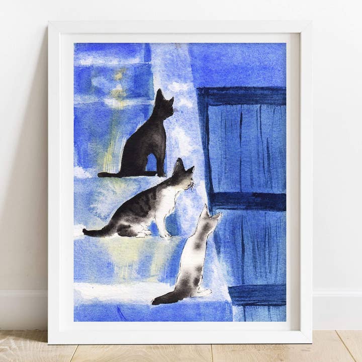 Watercolor Cat Art Print - cute cat giclee art print for wholesale by Zoee Xiao Artworks