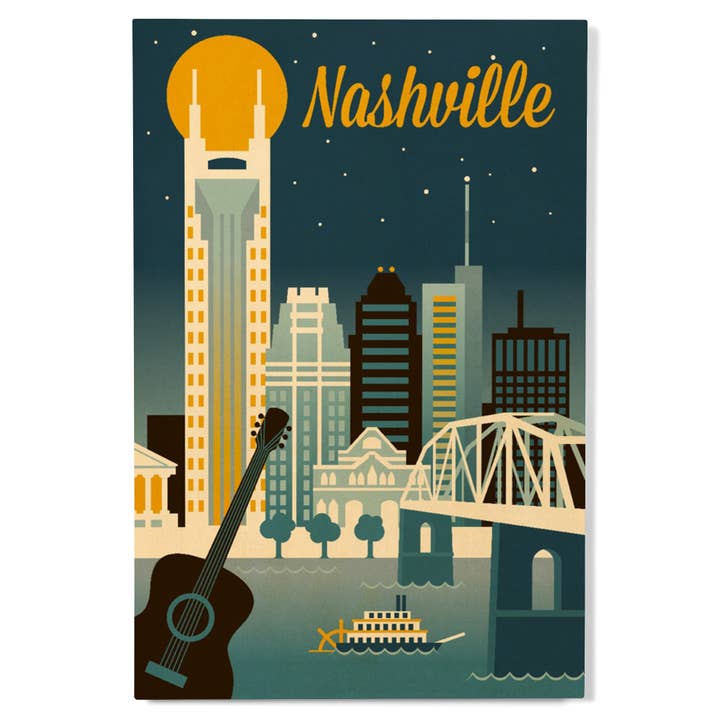 PREMIUM WOOD SIGN Nashville, Tennessee Retro Skyline Series for wholesale by Lantern Press