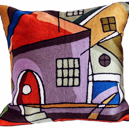 Hus med dør håndbroderet pudebetræk for engroshandel hos Cashmere Crafts Inc