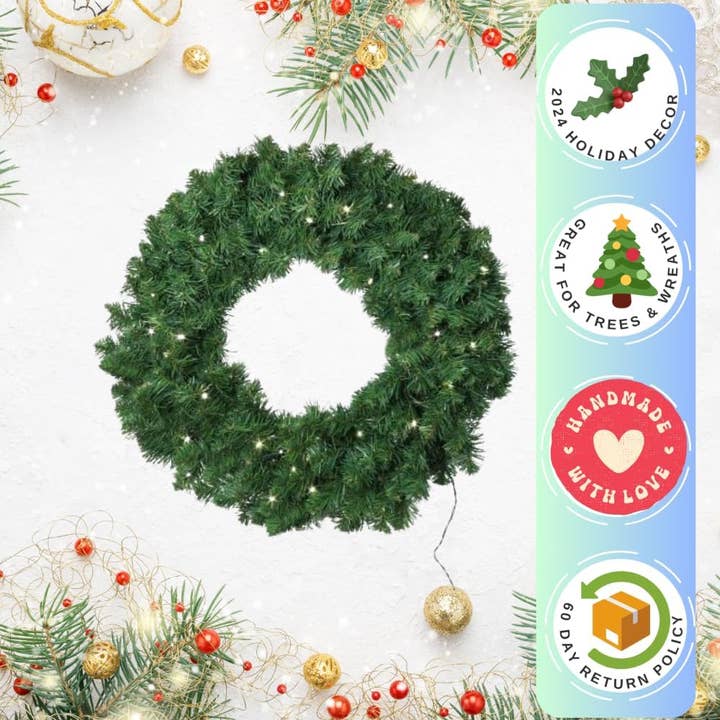 Larksilk - Wholesale Wreath - 6 PC Large Christmas Wreath 20" Northern Spruce with LED3