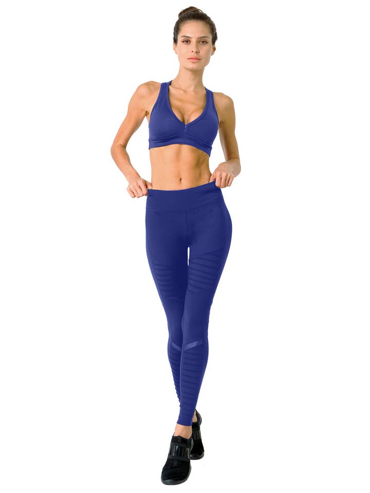 Athletique - Leggings a costine a vita bassa, colore: Navy per la vendita all'ingrosso da parte di Savoy Active