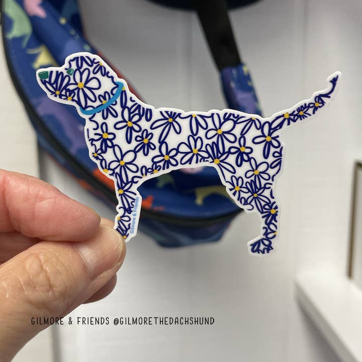 Blue Daisy Dog Sticker- Labrador Sticker for wholesale by Gilmore & Friends