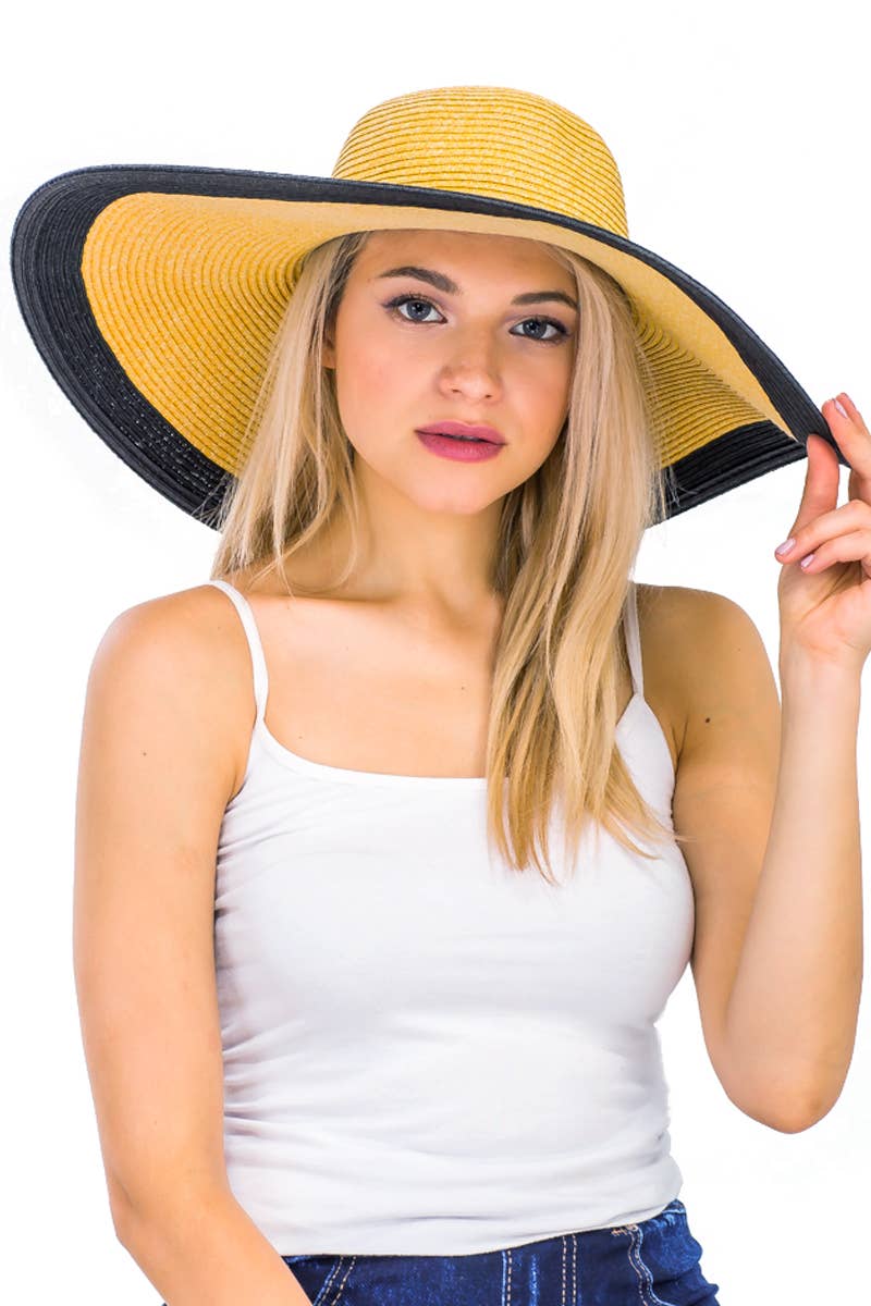 Cap Zone - Wholesale Straw Hat - Women's - Mixed Natural Stripe Trim Wide Floppy Sun Hat17