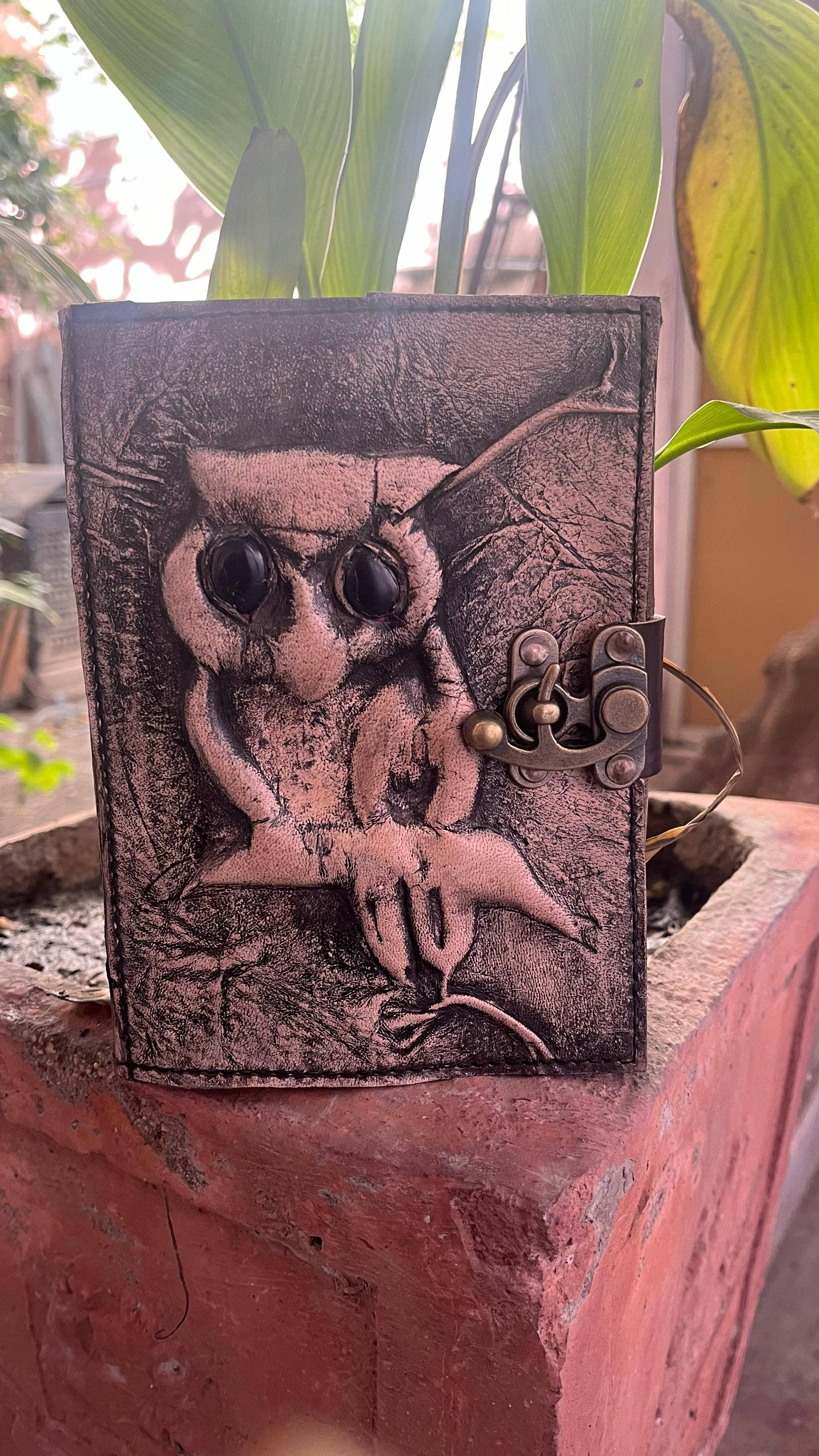 Mitansh handicrafts - Wholesale Journal/Diary - Leather Journal, Owl Emboss With Black Stone Eye Journal, 3