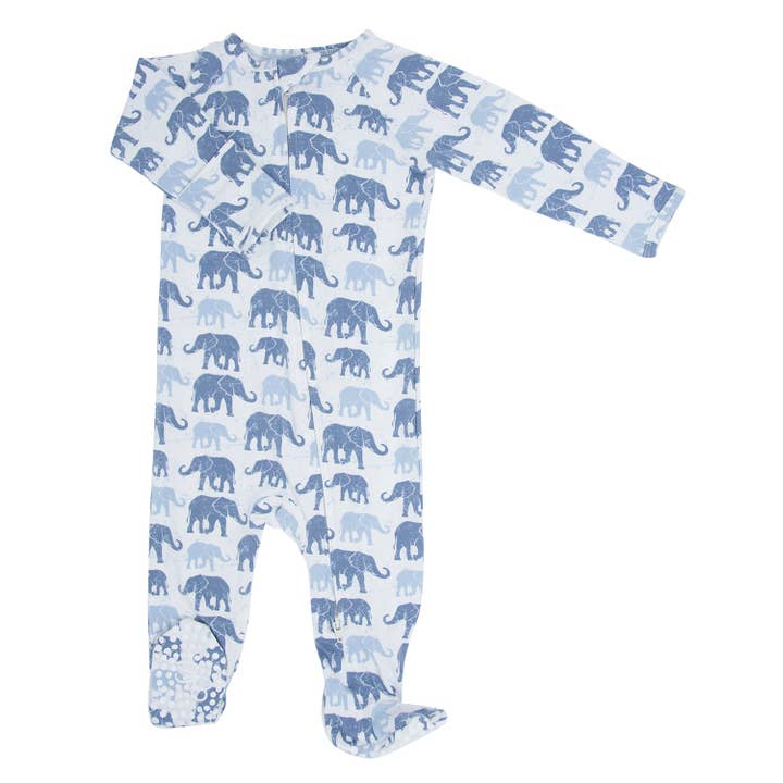 Zipper Footie - Ethan's Elephants for wholesale by Sweet Bamboo