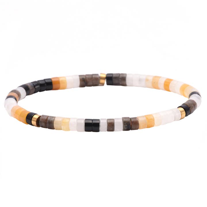 Pulseira de miçangas heishi 4 mm com jaspe branco e aventurina amarela por atacado de SIXTY STONES