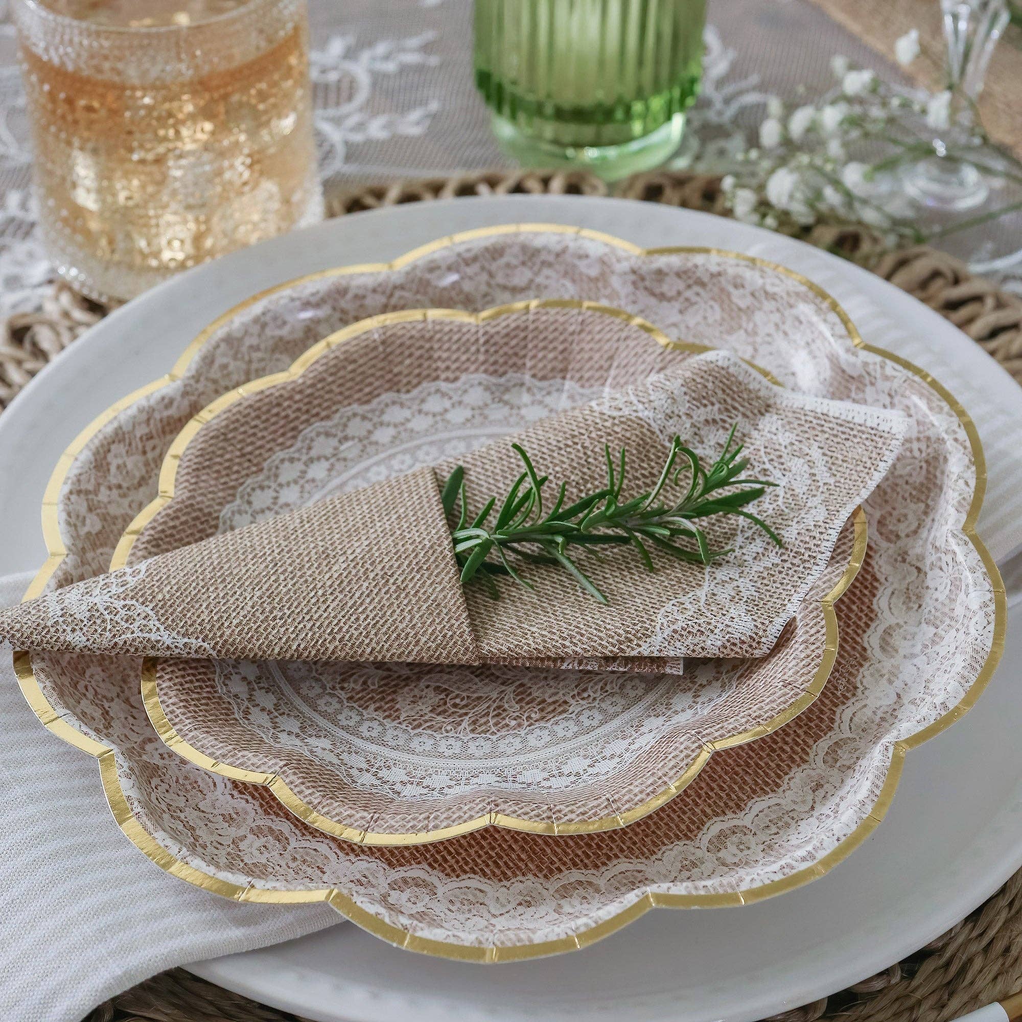 Kate Aspen - Wholesale Disposable Tableware Pack - Burlap and Lace 62 pcs Tableware Set1