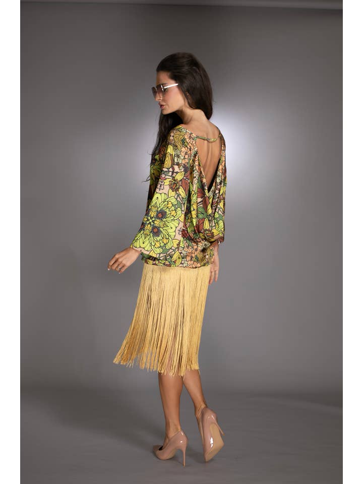 Nuvula - Wholesale Dress - Women's - Golden Floral Print Fringe Dress 2