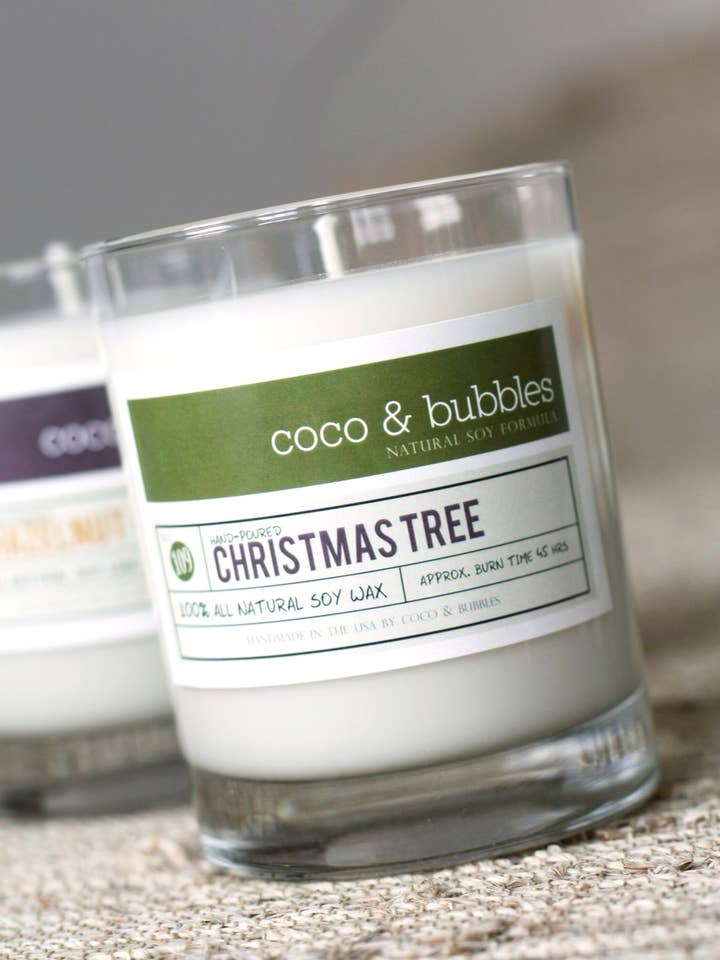 Christmas Tree Scented Glass Tumbler for wholesale by Coco & Bubbles