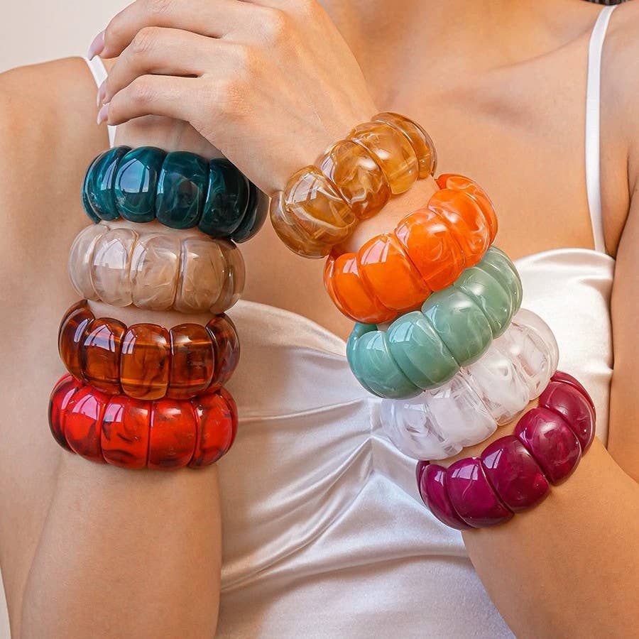 JOSSLYN by wall to wall - Wholesale Beaded Bracelet - Color-Block Acrylic Stretch Cord Bracelet | 40B519513