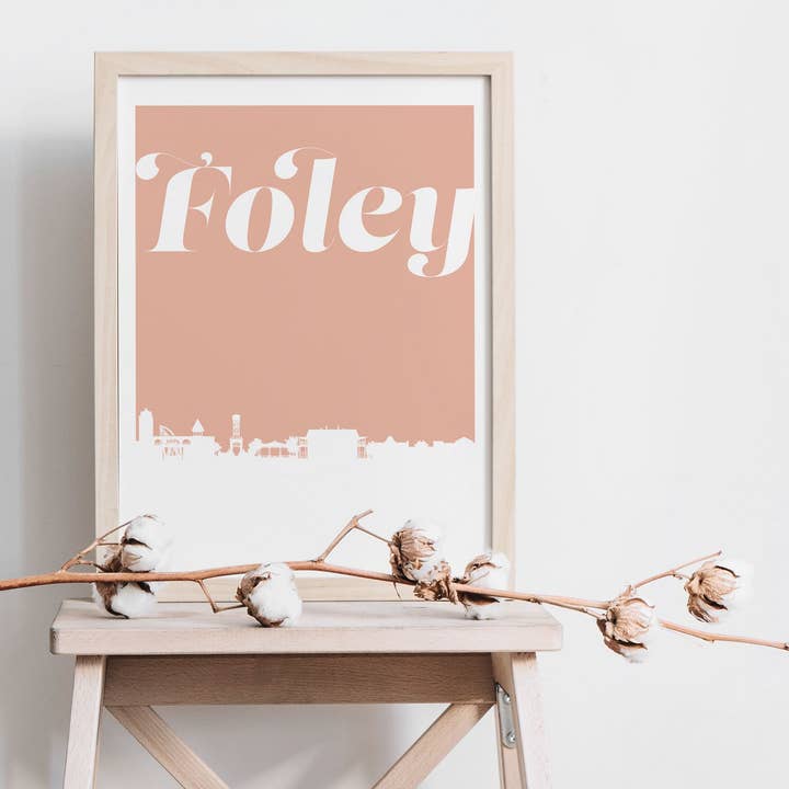Foley Alabama retro inspirerad skyline konsttryck för wholesale av Paperfinch Design