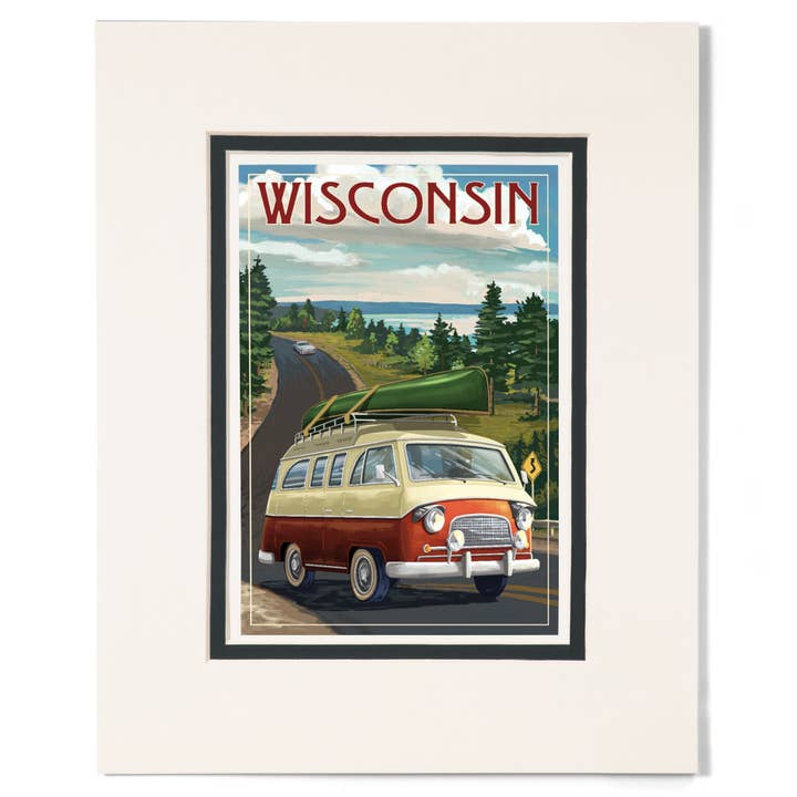 IMPRESIONES ENMARCADAS Wisconsin, Furgoneta Camper, Lago para venta al por mayor de Lantern Press